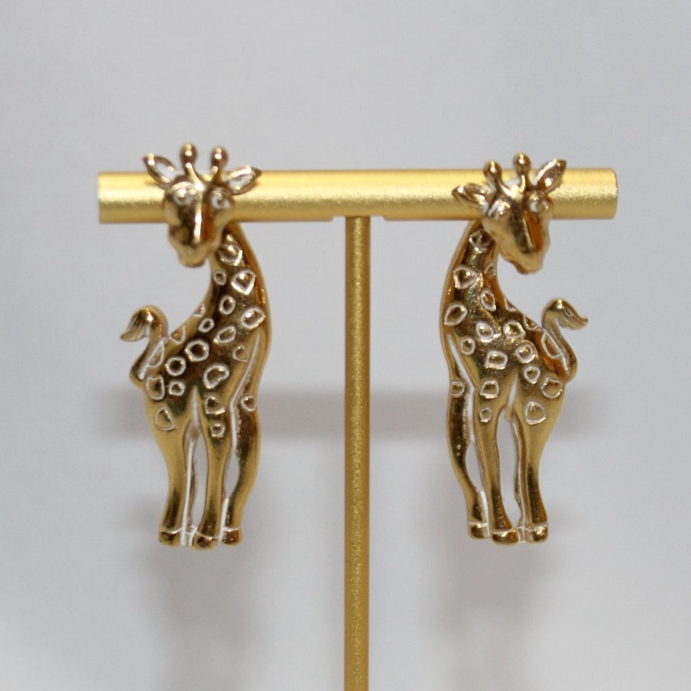 Vintage Mid Century Giraffe Gold Tone Dangle Earrings by Avon